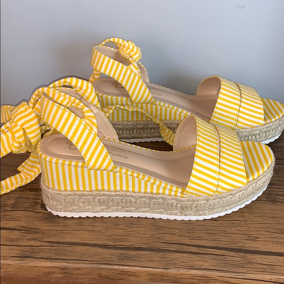 elegant footwear Shoes - Yellow striped wedge espadrille